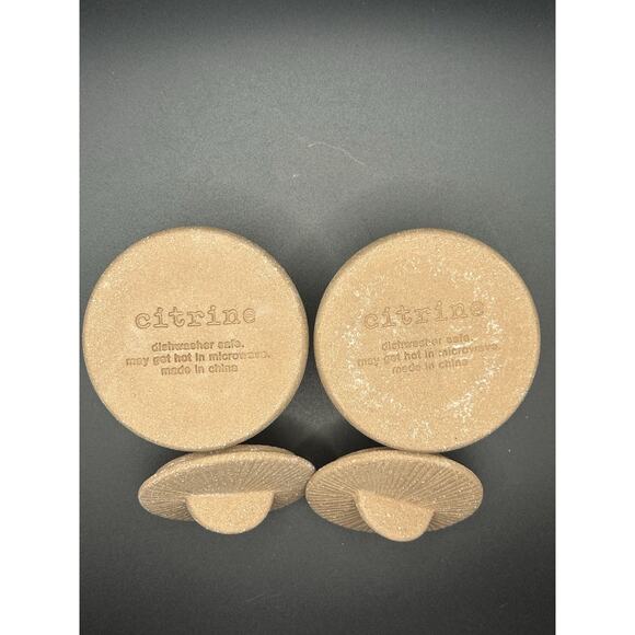 Set Of 2 Citrine Spice Jars W/ Lid Salt Glaze Pottery - Picture 5 of 8